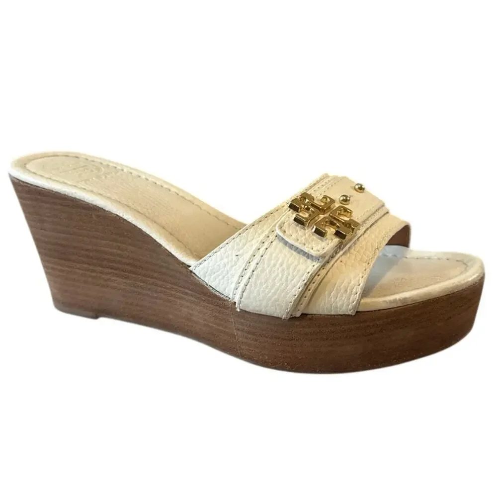 Tory Burch Elina Platform Wedge Ivory Gold 9